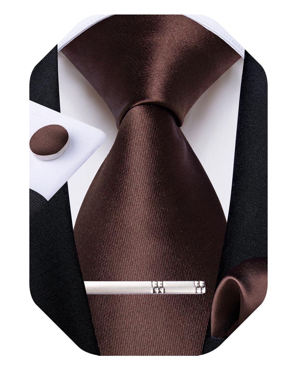Mens Silk Necktie Solid Color Tie and Pocket Square Cufflink Tie Clip Set Woven Plain Ties for Men Wedding Party