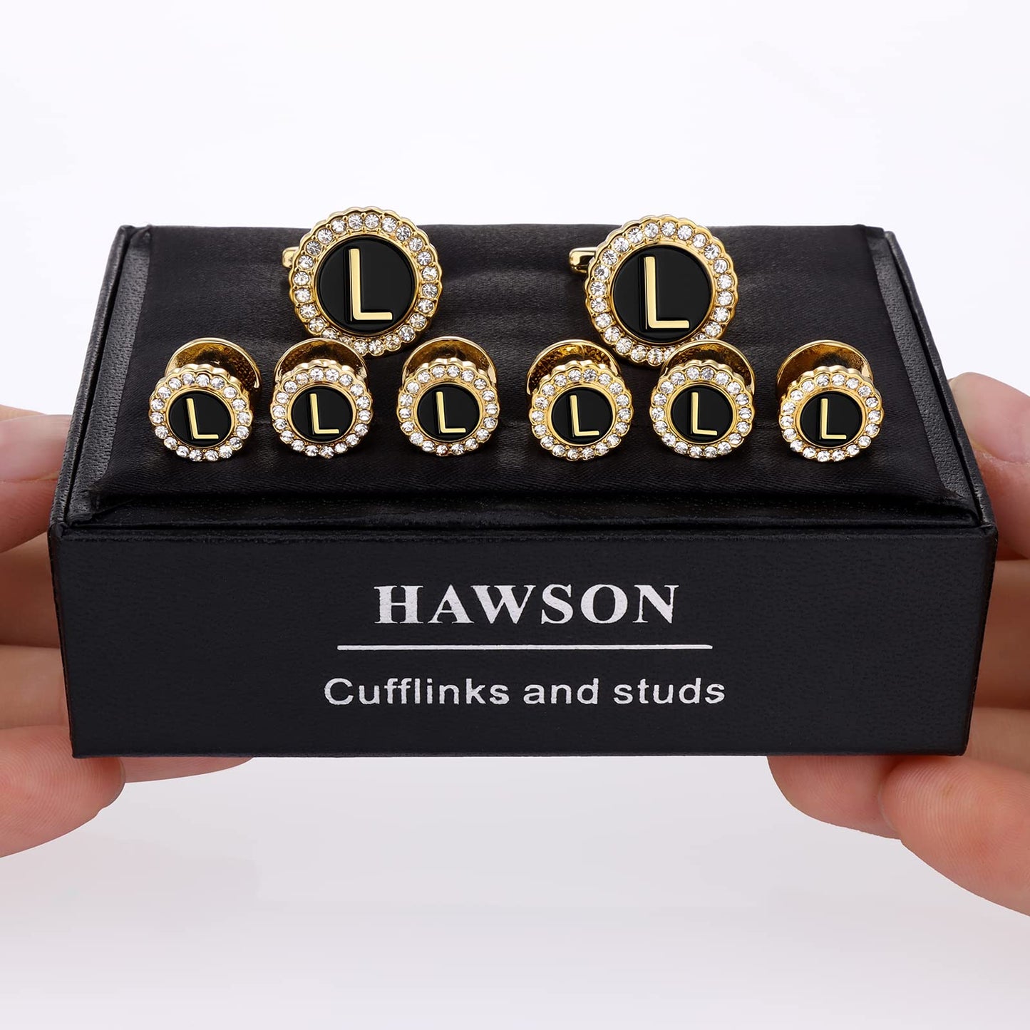 18K Gold Tone Initial Cufflinks for Men with Tuxedo Studs