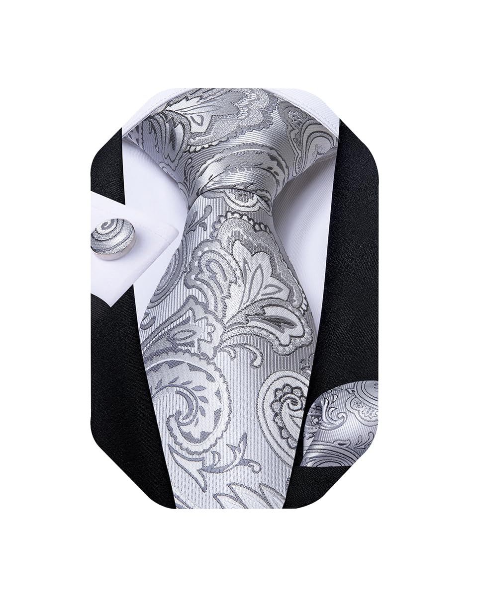 Extra Long Tie for Men Silk 63 inches XL Necktie and Pocket Suqare Cufflinks Set Mens Big and Tall Tie Wedding Party