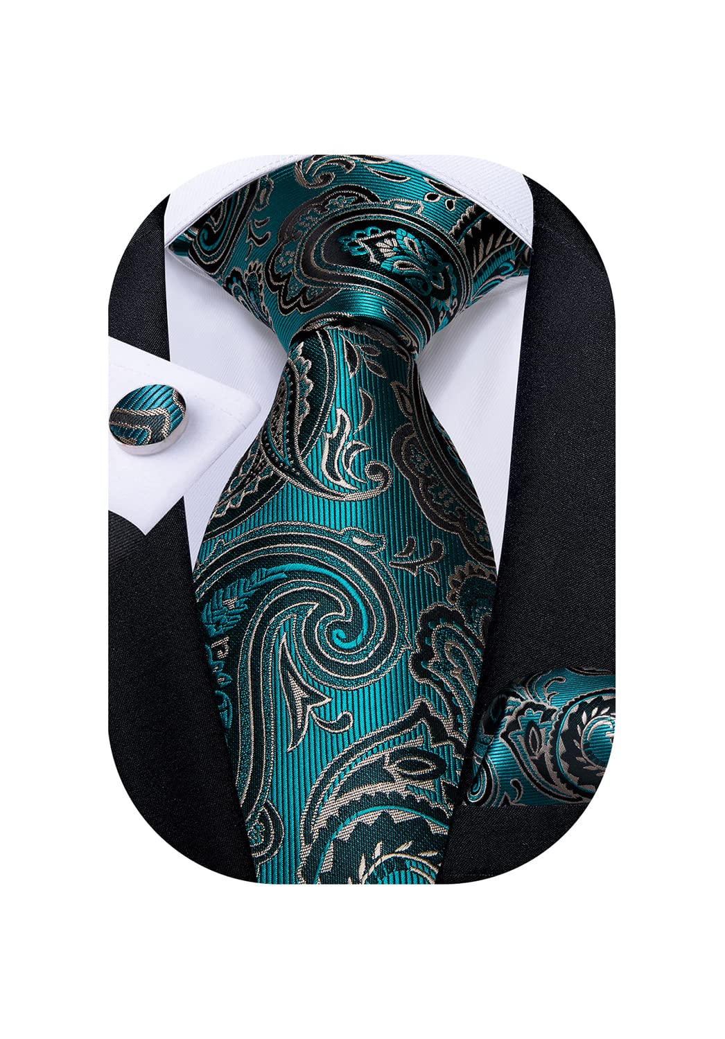 Mens Tie Set Silk Solid Paisley Necktie and Pocket Square Cufflinks Classic Formal Ties for Men Wedding Party