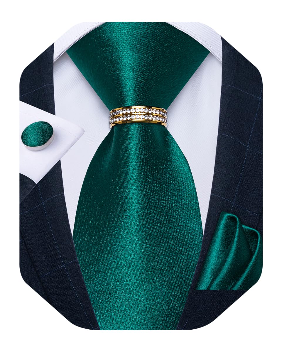 Mens Tie Set Silk Necktie and Gold Tie Ring Pocket Square Cufflinks Formal Business Wedding Ties with Gift Box