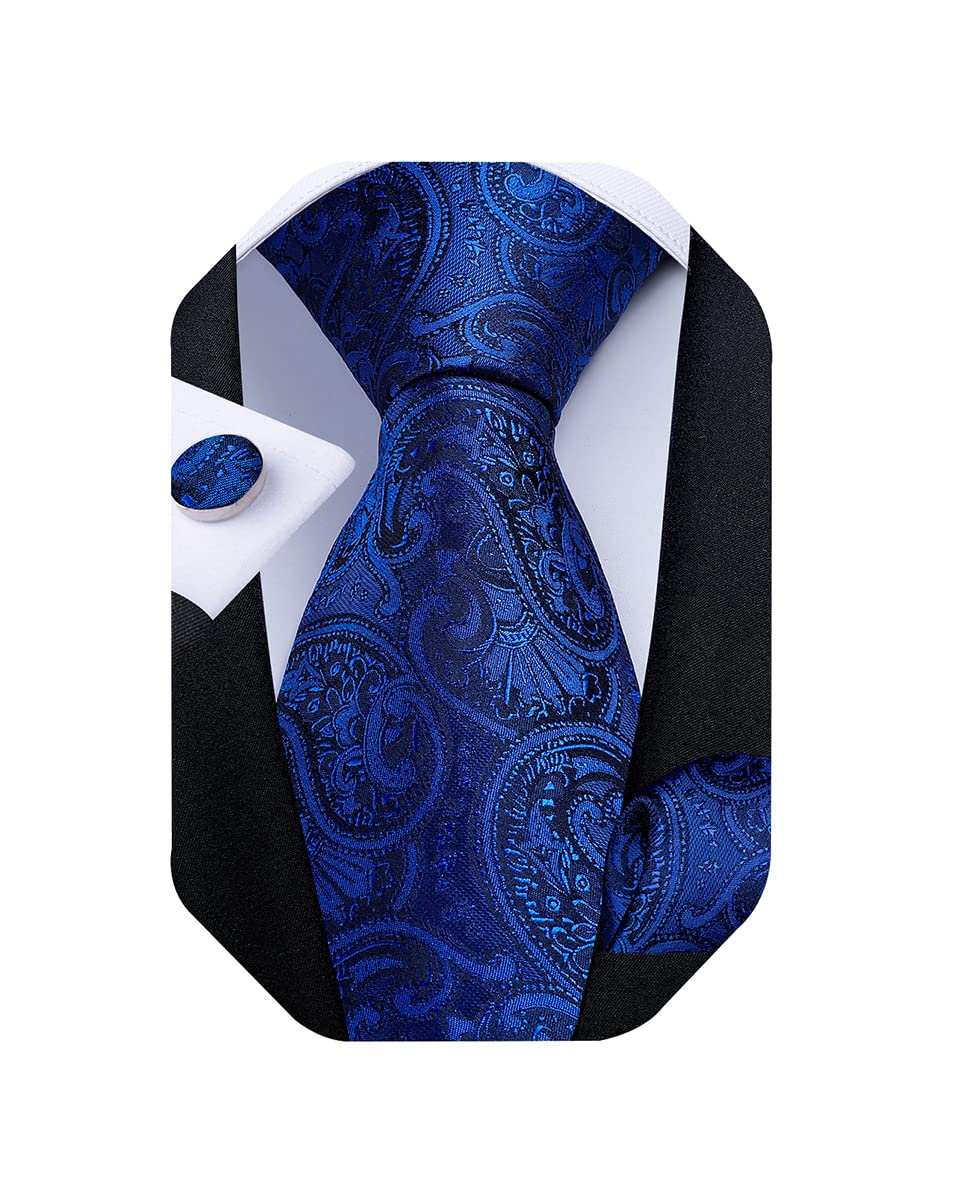 Extra Long Tie for Men Silk 63 inches XL Necktie and Pocket Suqare Cufflinks Set Mens Big and Tall Tie Wedding Party