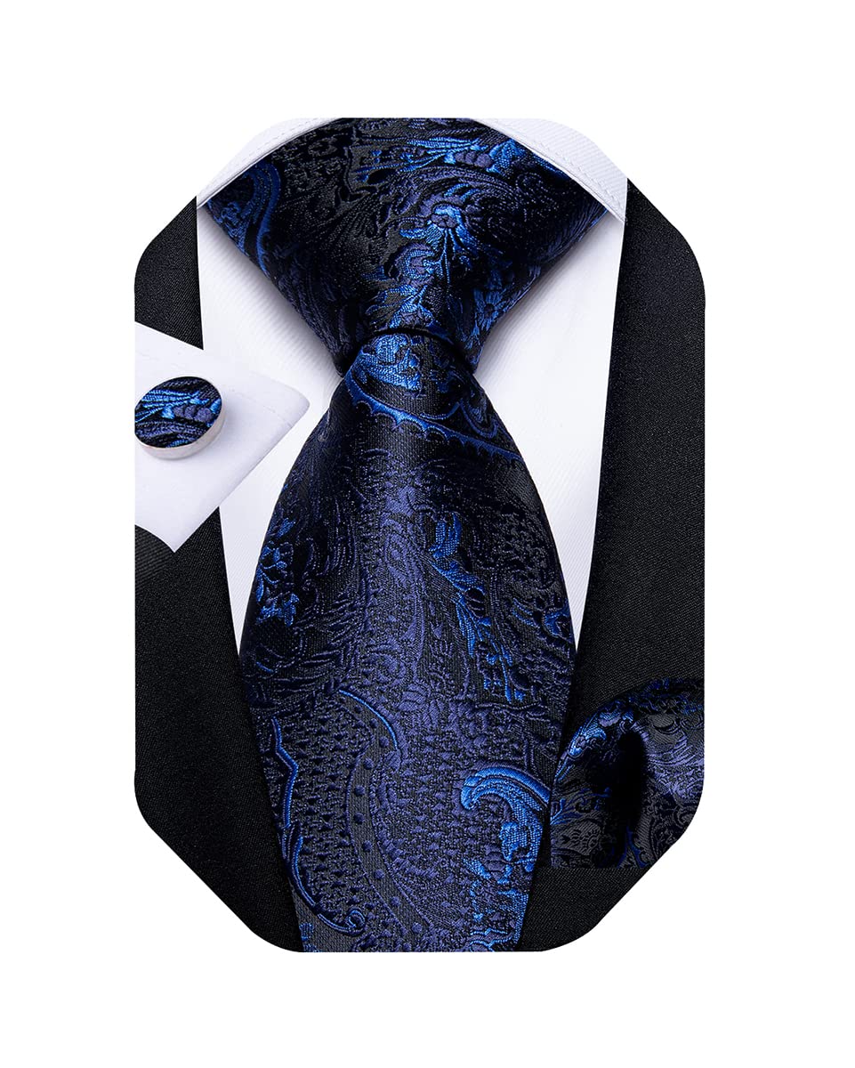 Mens Tie Set Silk Solid Paisley Necktie and Pocket Square Cufflinks Classic Formal Ties for Men Wedding Party