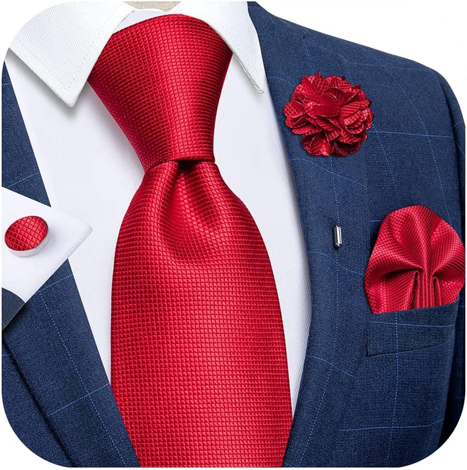 Silk Ties for Men Necktie and Lapel Pin Brooch Set Formal Woven Paisley Plaid Striped Solid Tie Wedding Party