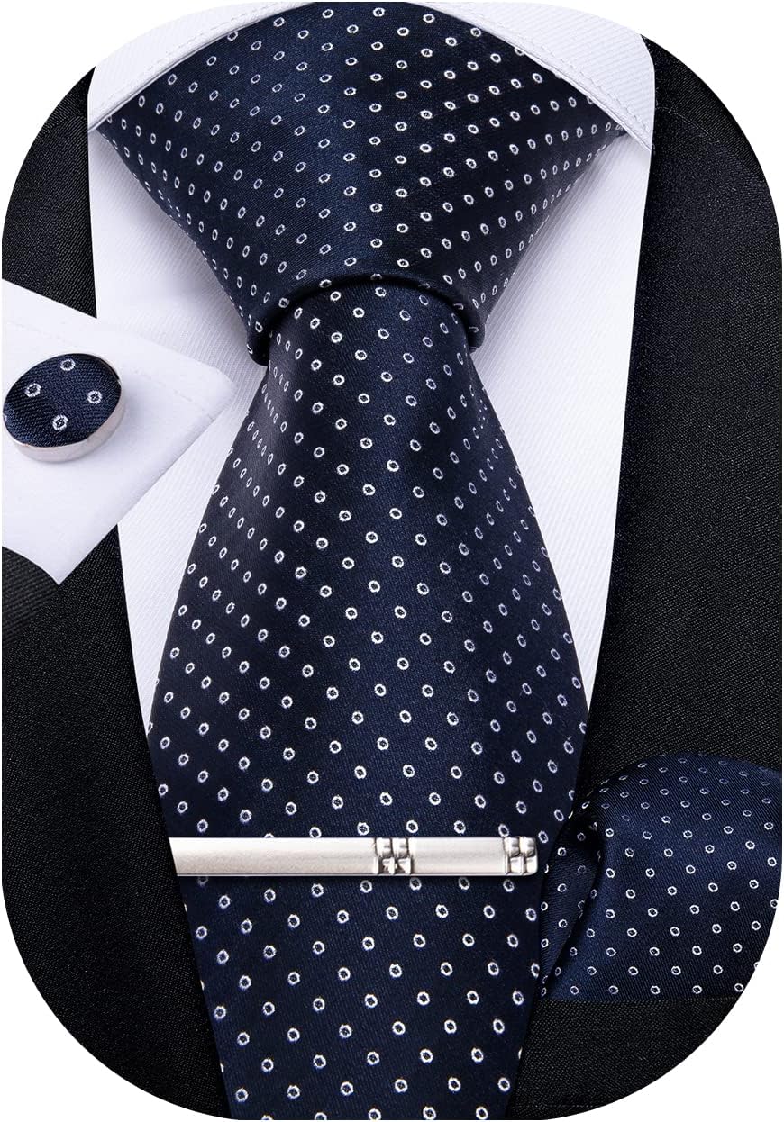 Plaid Ties for Men Silk Checkered Necktie and Pocket Square Cufflinks Tie Clip Set with Gift Box for Wedding Business