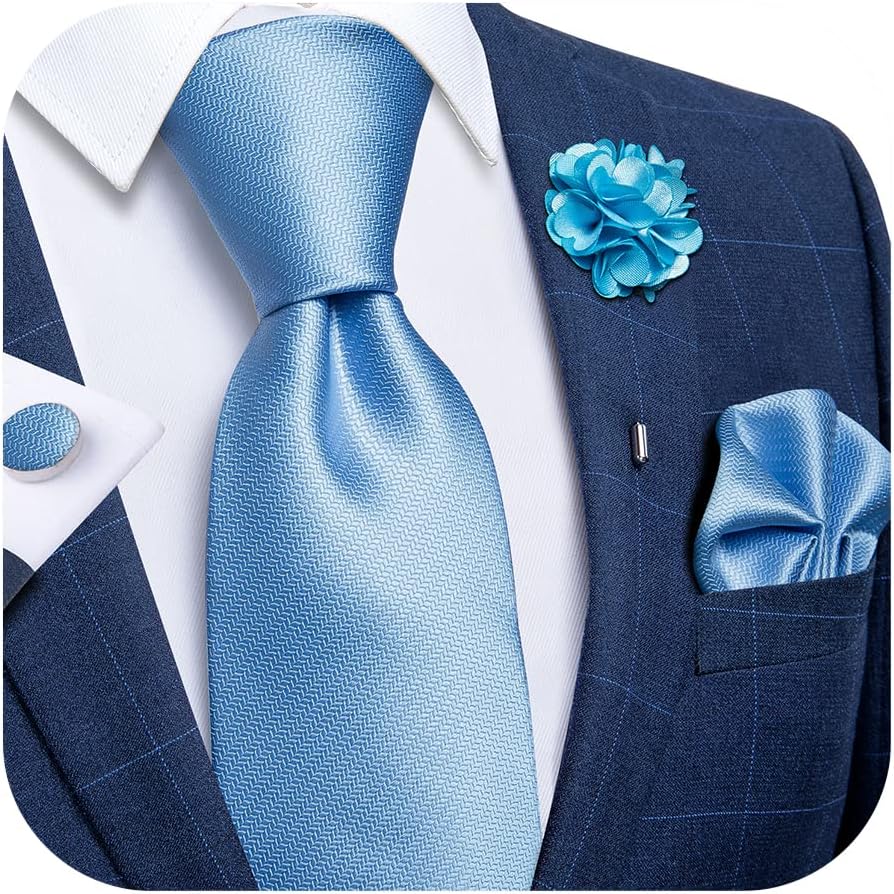 Silk Ties for Men Necktie and Lapel Pin Brooch Set Formal Woven Paisley Plaid Striped Solid Tie Wedding Party