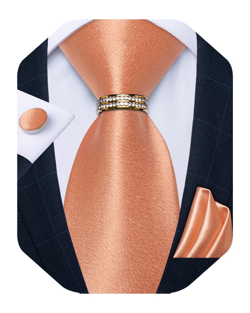Mens Tie Set Silk Necktie and Gold Tie Ring Pocket Square Cufflinks Formal Business Wedding Ties with Gift Box