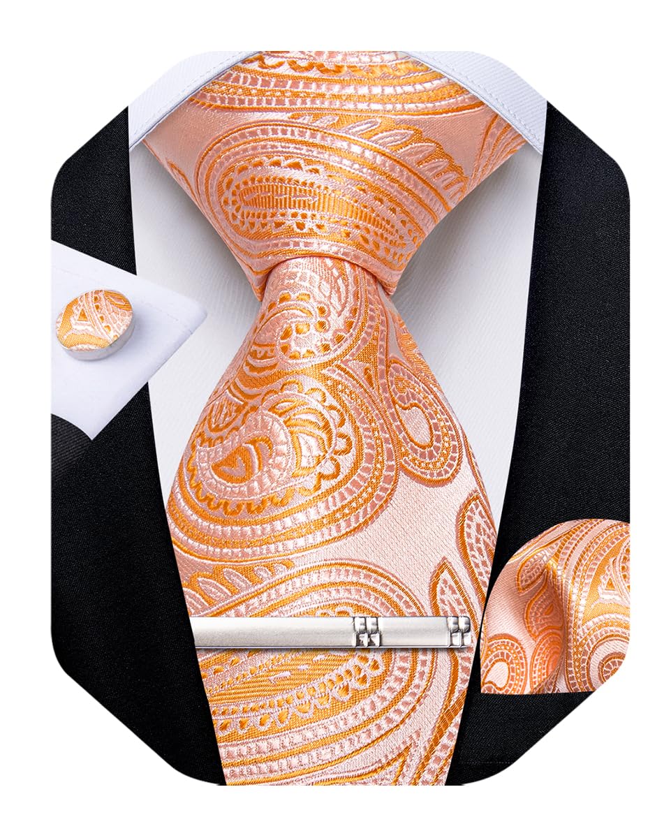 Silk Floral Ties for Men Woven Paisley Necktie and Tie Clip Handkerchief Cufflinks Set for Party Wedding