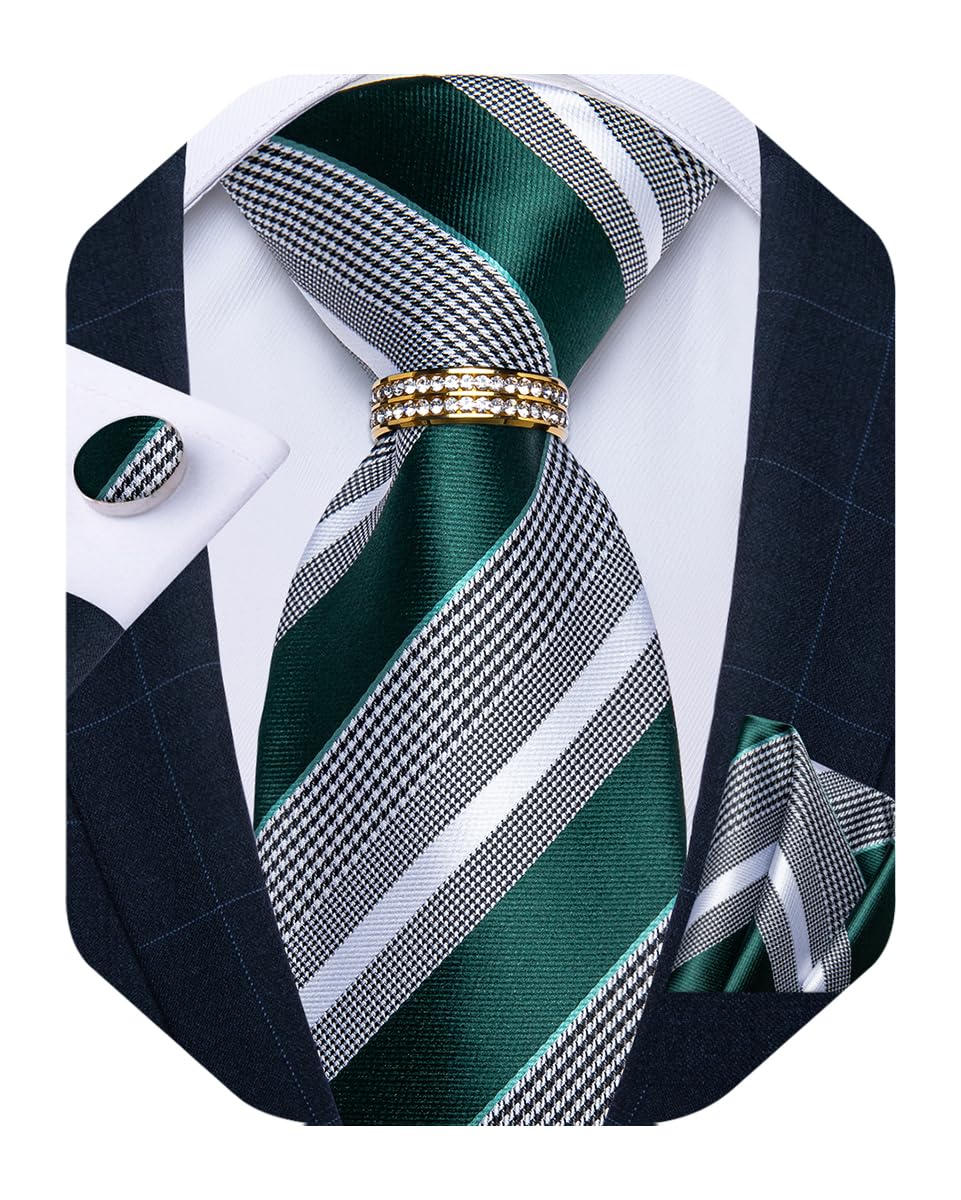 Mens Tie Set Silk Necktie and Gold Tie Ring Pocket Square Cufflinks Formal Business Wedding Ties with Gift Box
