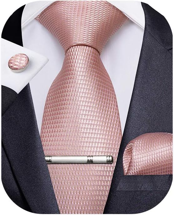 Plaid Ties for Men Silk Checkered Necktie and Pocket Square Cufflinks Tie Clip Set with Gift Box for Wedding Business