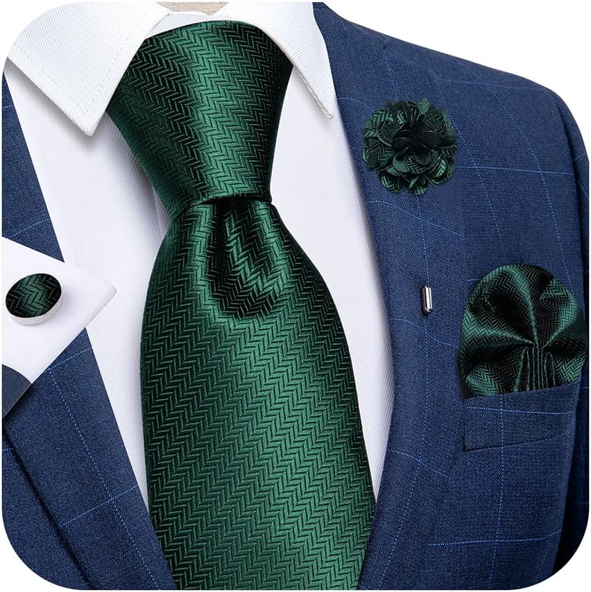 Silk Ties for Men Necktie and Lapel Pin Brooch Set Formal Woven Paisley Plaid Striped Solid Tie Wedding Party