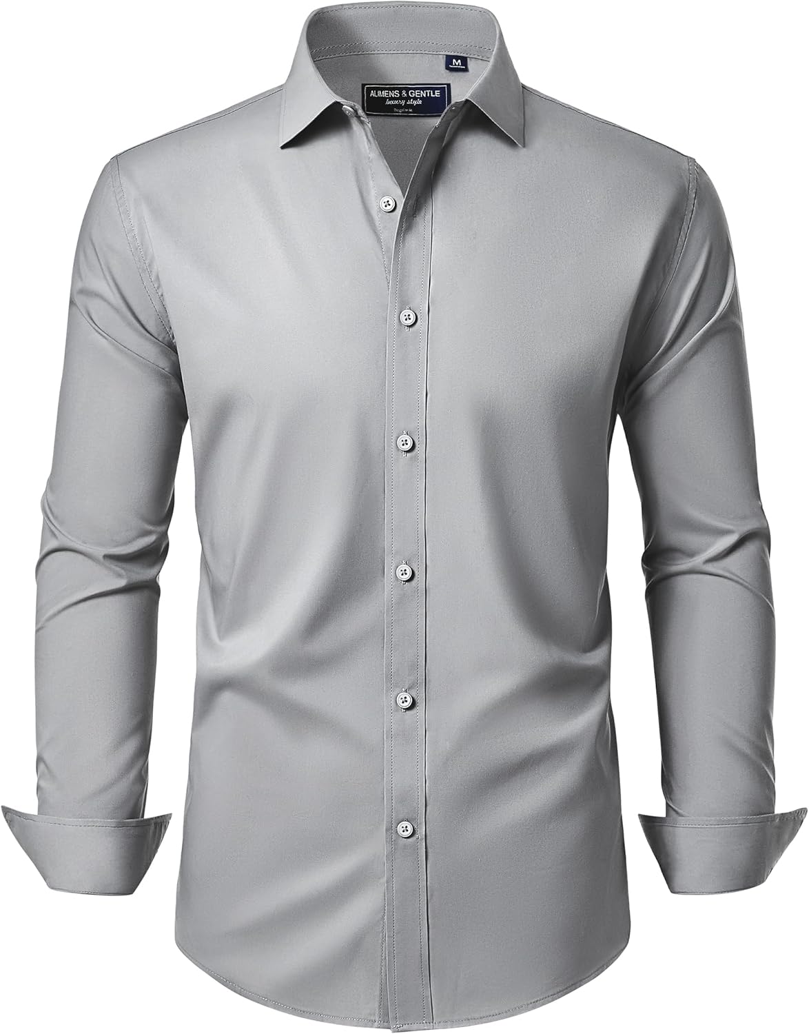Alimens & Gentle Men's Dress Shirt Regular Fit Stretch Stain Shield Long Sleeve Solid Business Wedding Button Down Shirts
