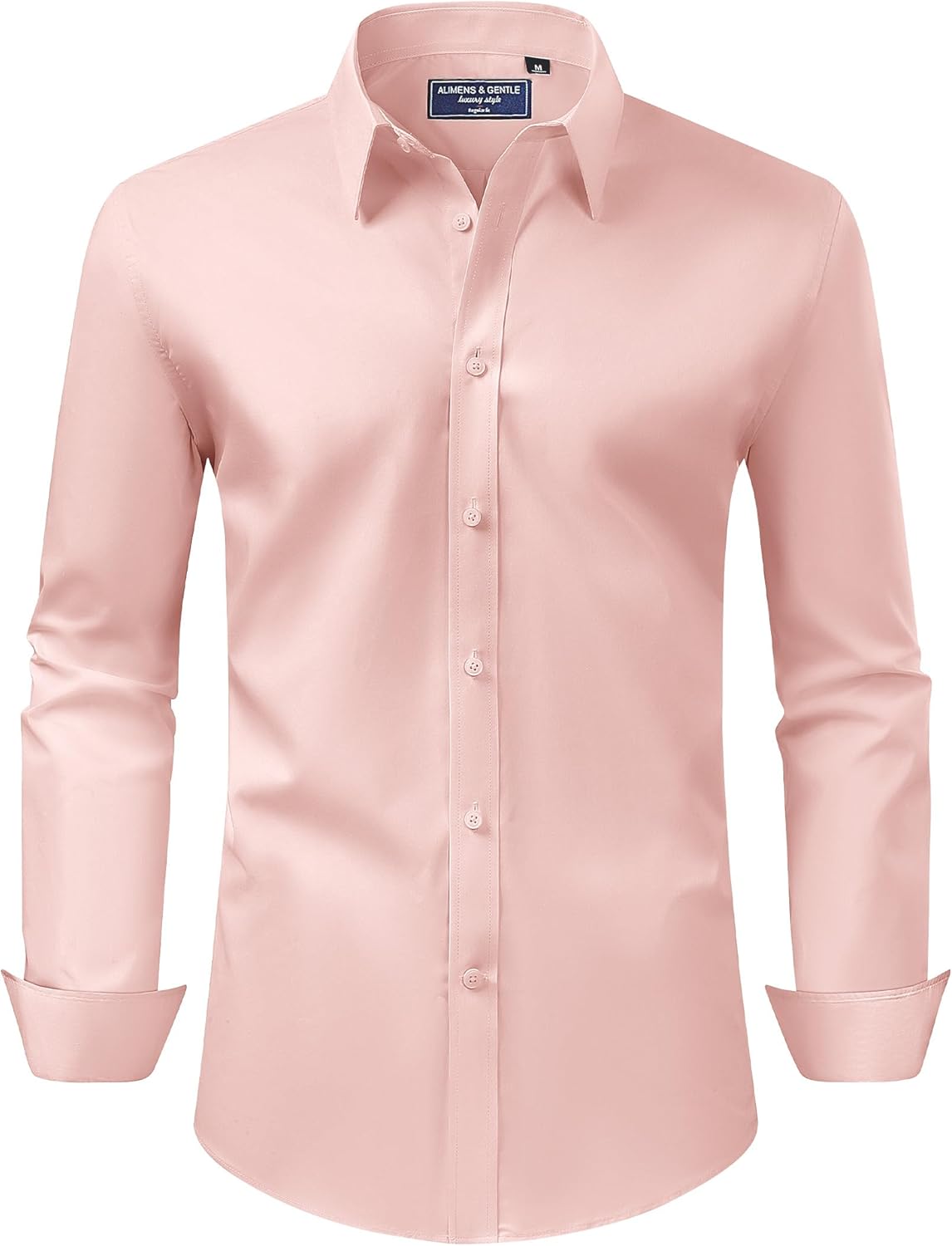 Alimens & Gentle Men's Dress Shirt Regular Fit Stretch Stain Shield Long Sleeve Solid Business Wedding Button Down Shirts