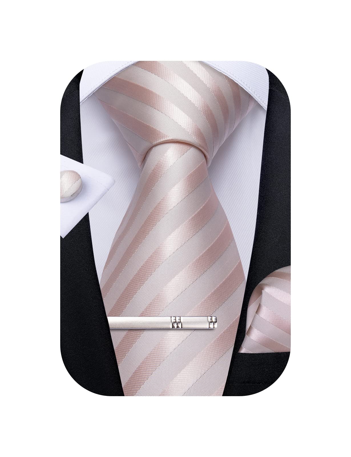 Mens Silk Necktie Solid Color Tie and Pocket Square Cufflink Tie Clip Set Woven Plain Ties for Men Wedding Party
