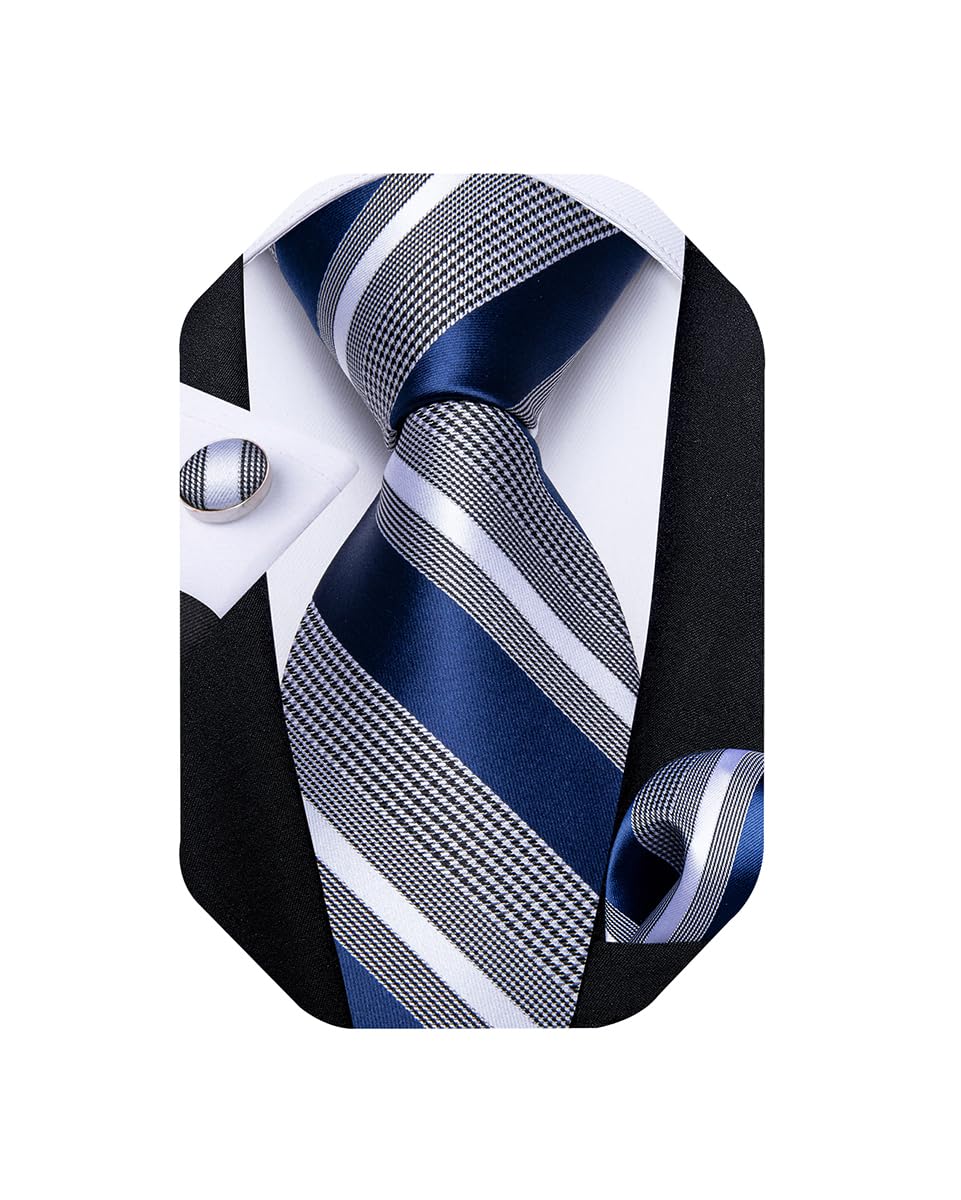 Extra Long Tie for Men Silk 63 inches XL Necktie and Pocket Suqare Cufflinks Set Mens Big and Tall Tie Wedding Party