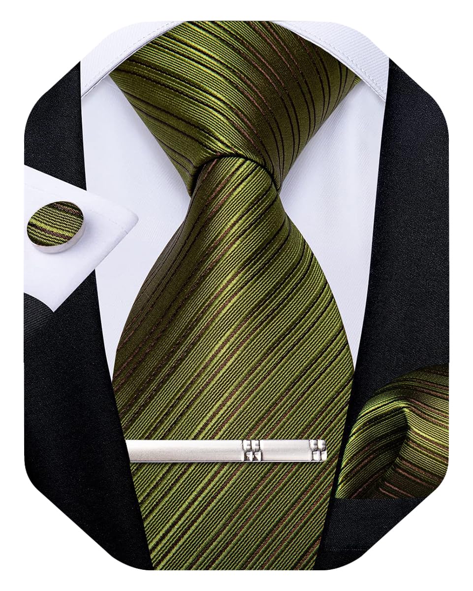Mens Silk Necktie Solid Color Tie and Pocket Square Cufflink Tie Clip Set Woven Plain Ties for Men Wedding Party