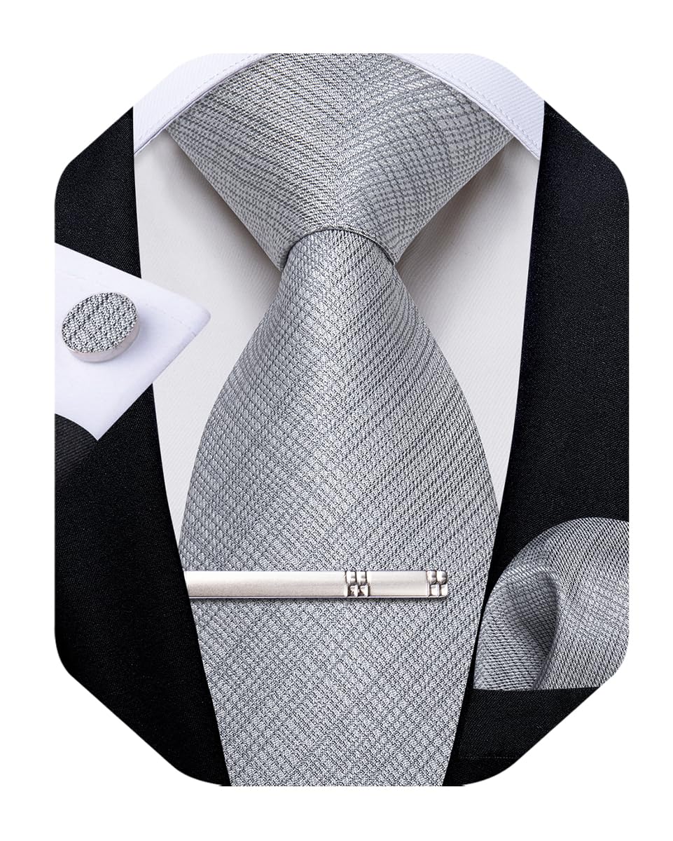 Silk Ties for Men Formal Plaid Check Necktie and Pocket Square Cufflinks Tie Clip Set Wedding Necktie with Gift Box