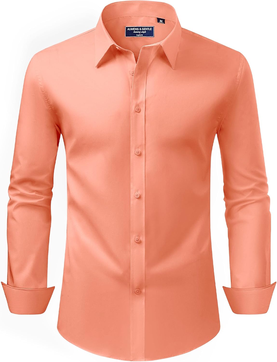 Alimens & Gentle Men's Dress Shirt Regular Fit Stretch Stain Shield Long Sleeve Solid Business Wedding Button Down Shirts