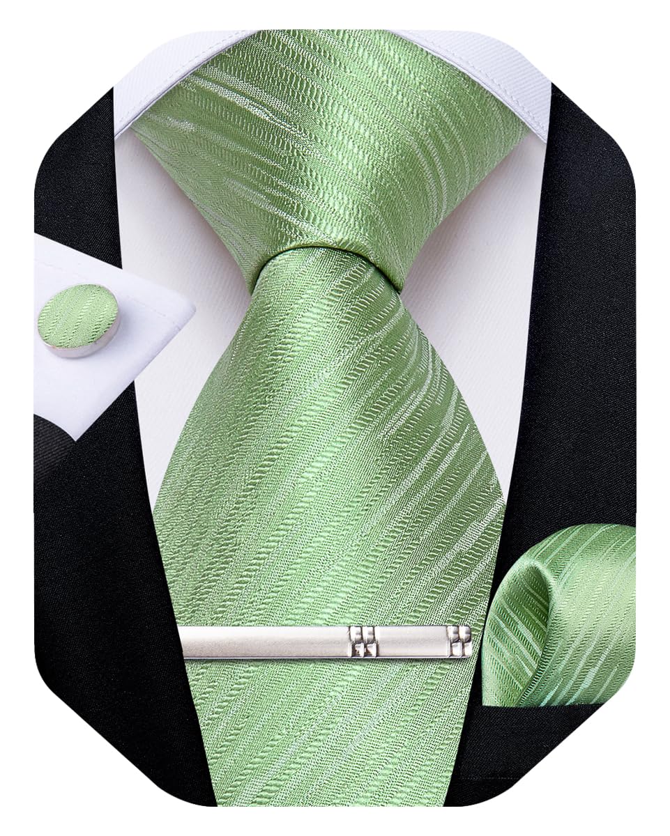 Mens Silk Necktie Solid Color Tie and Pocket Square Cufflink Tie Clip Set Woven Plain Ties for Men Wedding Party