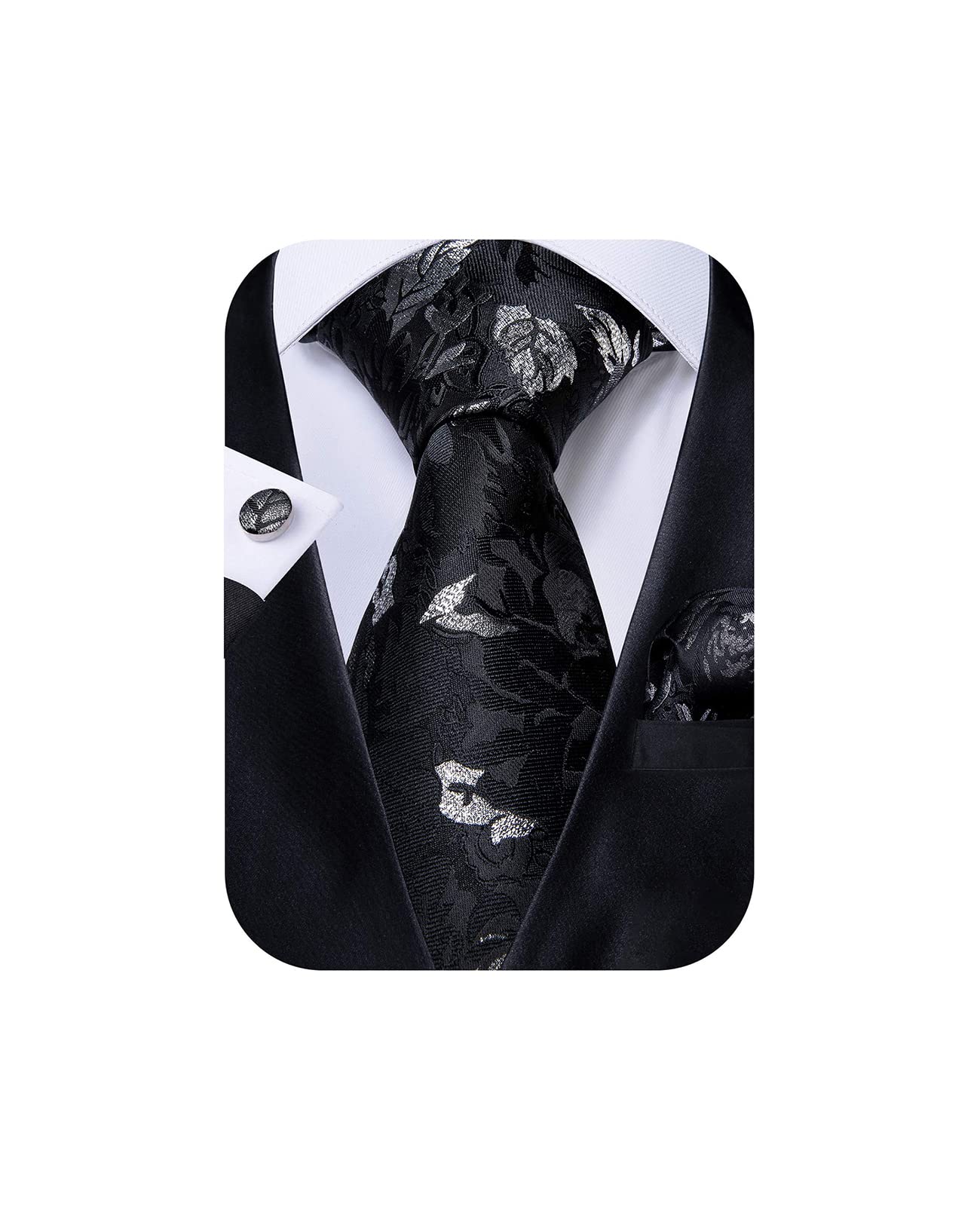 Mens Tie Set Silk Solid Paisley Necktie and Pocket Square Cufflinks Classic Formal Ties for Men Wedding Party