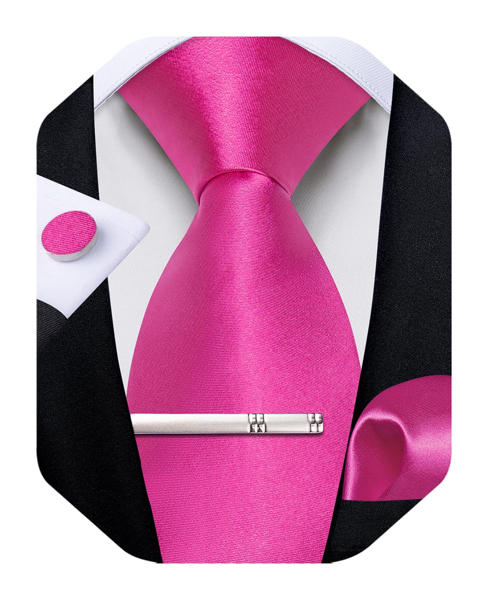 Mens Silk Necktie Solid Color Tie and Pocket Square Cufflink Tie Clip Set Woven Plain Ties for Men Wedding Party