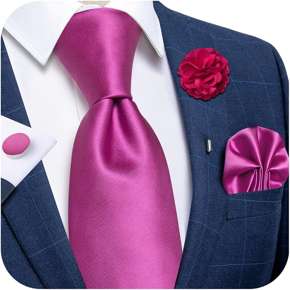 Silk Ties for Men Necktie and Lapel Pin Brooch Set Formal Woven Paisley Plaid Striped Solid Tie Wedding Party
