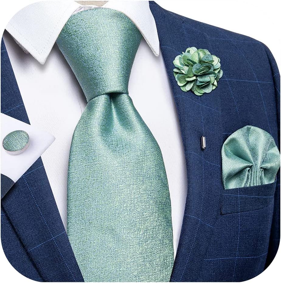 Silk Ties for Men Necktie and Lapel Pin Brooch Set Formal Woven Paisley Plaid Striped Solid Tie Wedding Party