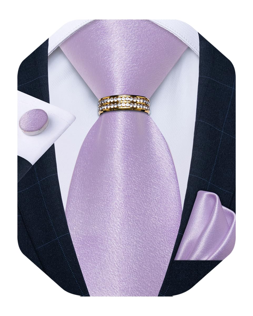 Mens Tie Set Silk Necktie and Gold Tie Ring Pocket Square Cufflinks Formal Business Wedding Ties with Gift Box