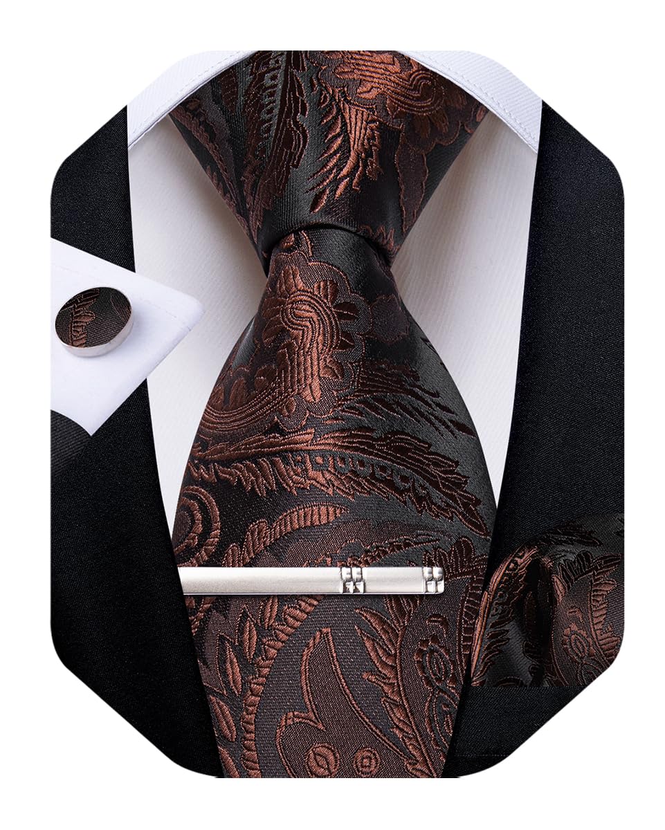 Silk Floral Ties for Men Woven Paisley Necktie and Tie Clip Handkerchief Cufflinks Set for Party Wedding