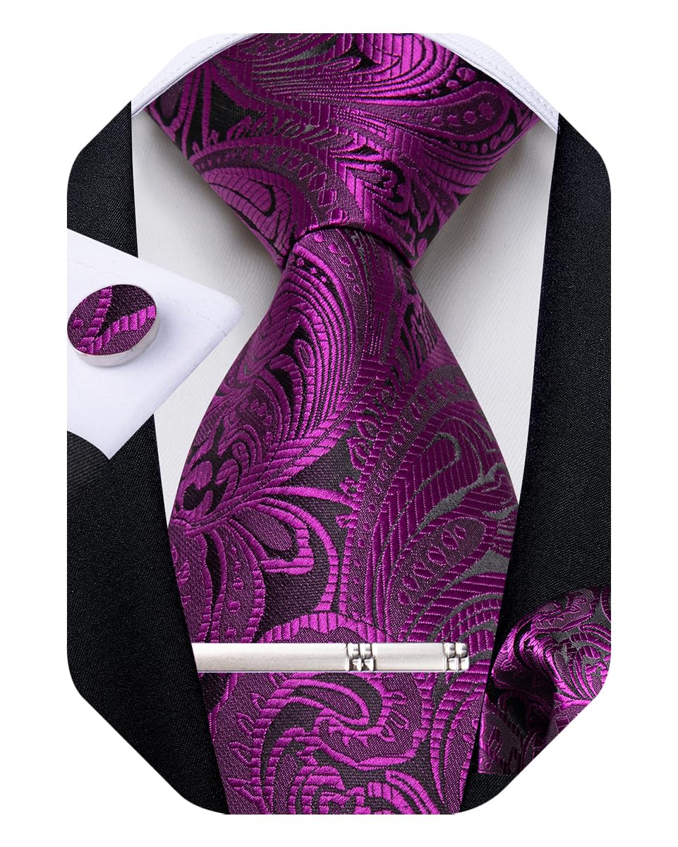 Silk Floral Ties for Men Woven Paisley Necktie and Tie Clip Handkerchief Cufflinks Set for Party Wedding