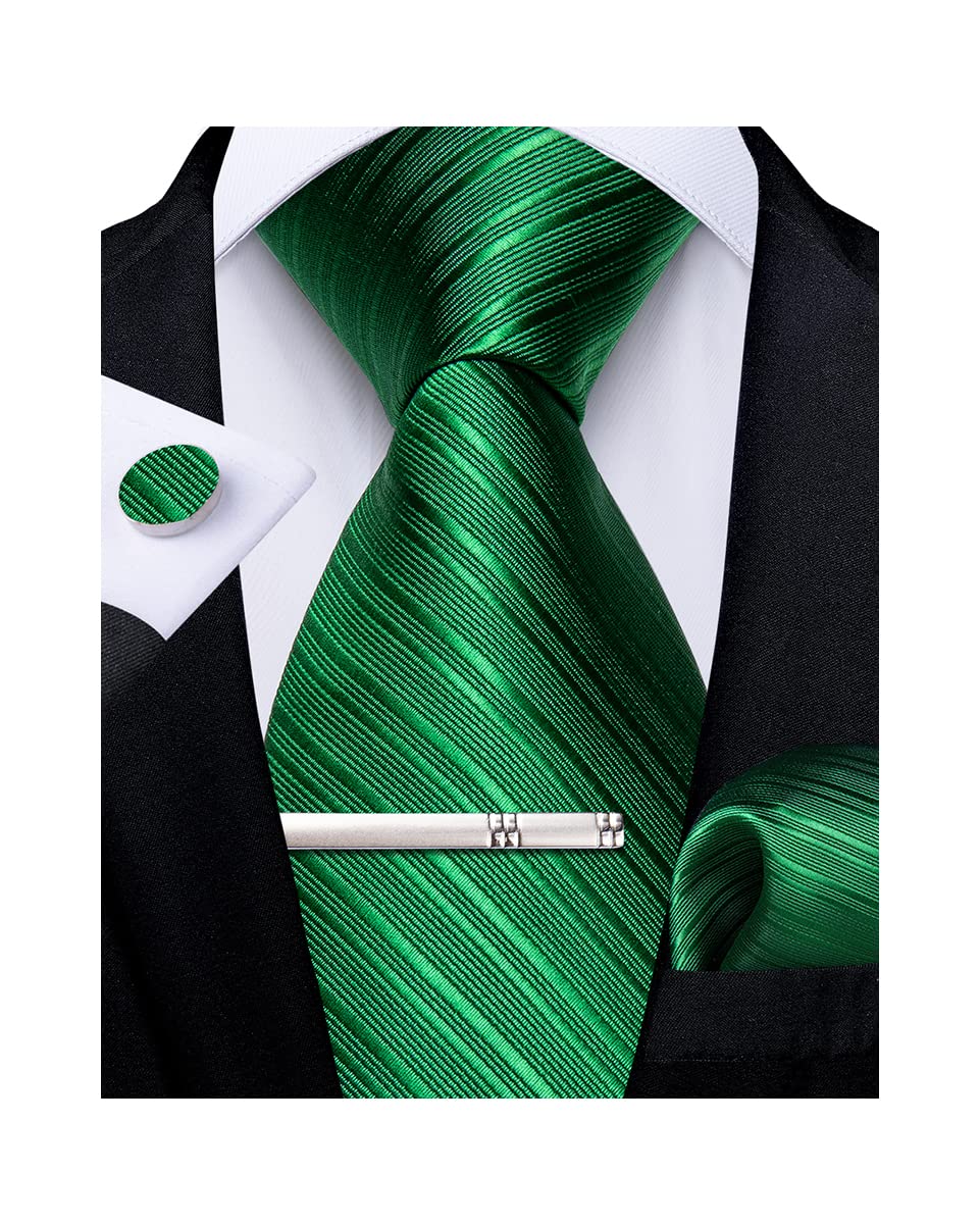 Mens Silk Necktie Solid Color Tie and Pocket Square Cufflink Tie Clip Set Woven Plain Ties for Men Wedding Party