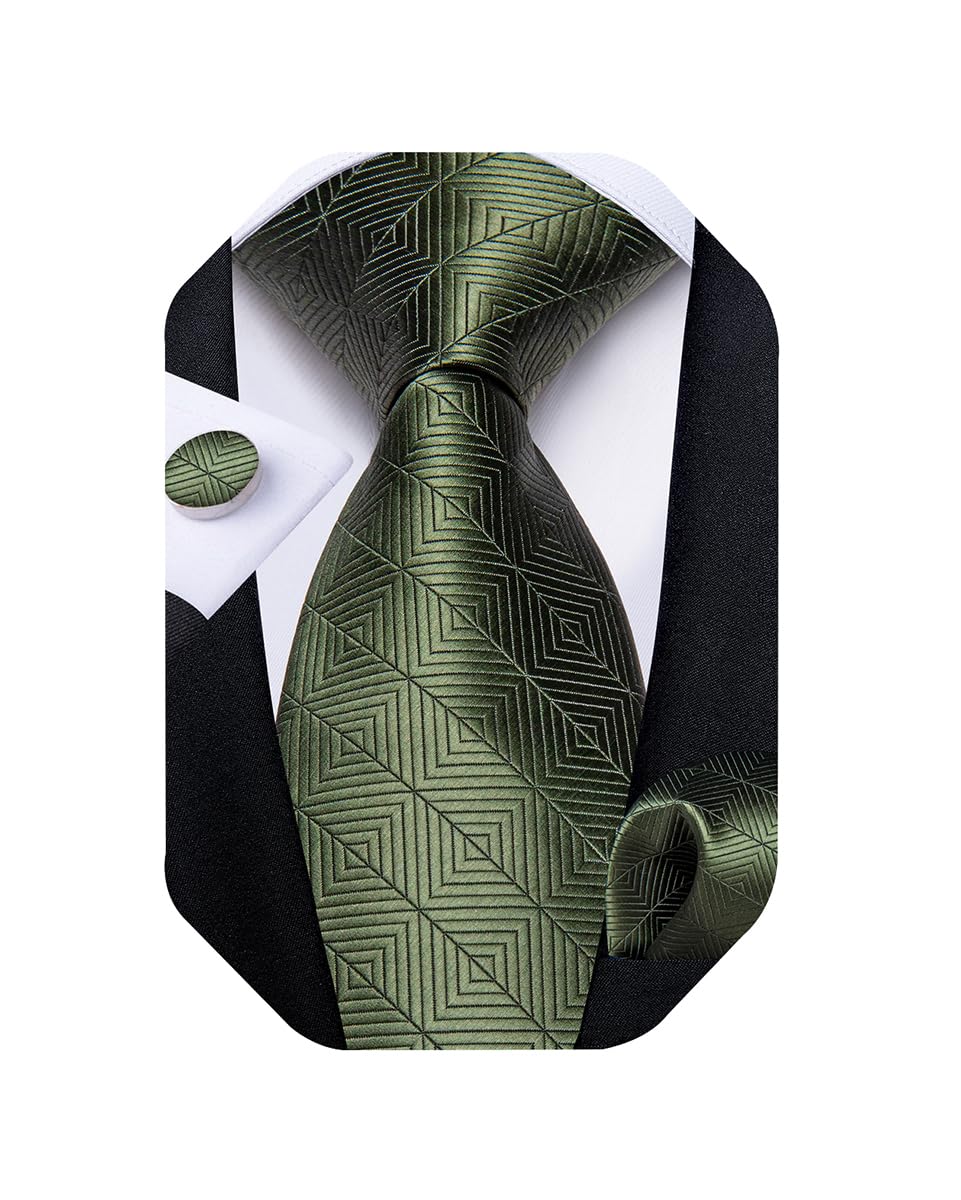 Mens Tie Set Silk Solid Paisley Necktie and Pocket Square Cufflinks Classic Formal Ties for Men Wedding Party