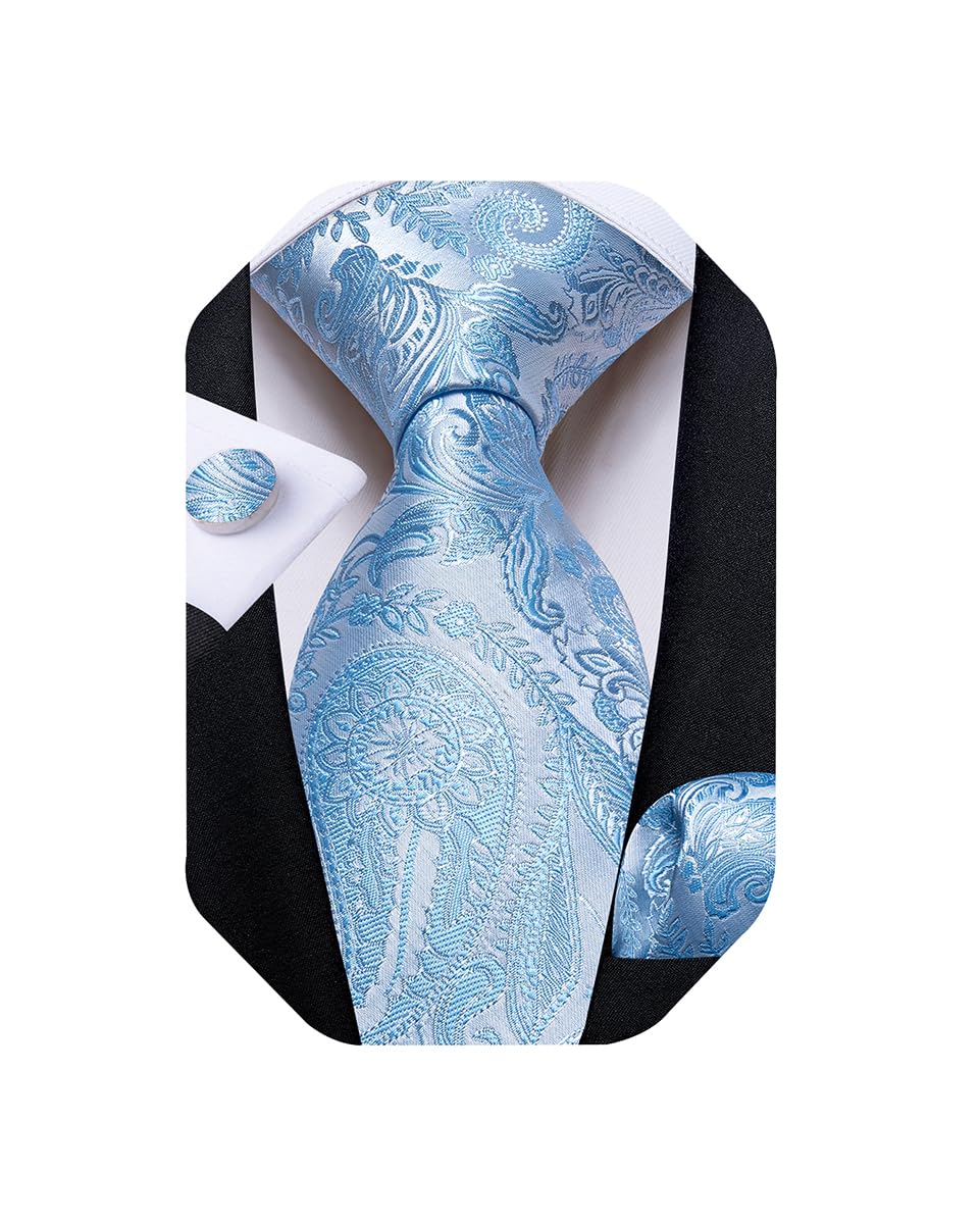 Extra Long Tie for Men Silk 63 inches XL Necktie and Pocket Suqare Cufflinks Set Mens Big and Tall Tie Wedding Party