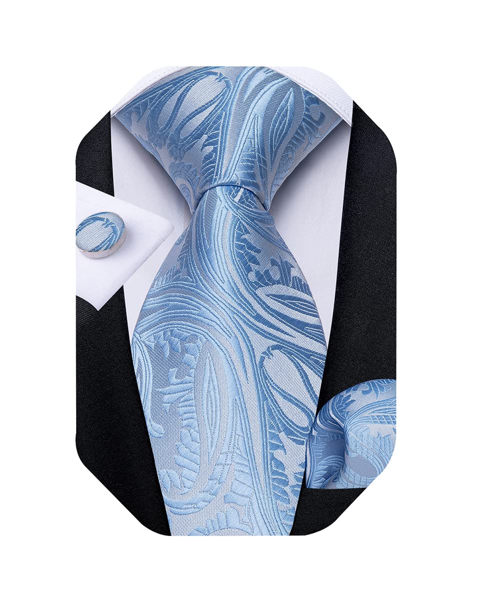 Extra Long Tie for Men Silk 63 inches XL Necktie and Pocket Suqare Cufflinks Set Mens Big and Tall Tie Wedding Party