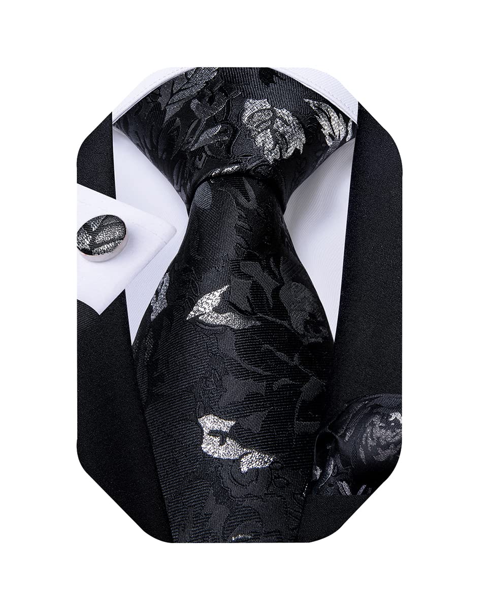 Extra Long Tie for Men Silk 63 inches XL Necktie and Pocket Suqare Cufflinks Set Mens Big and Tall Tie Wedding Party