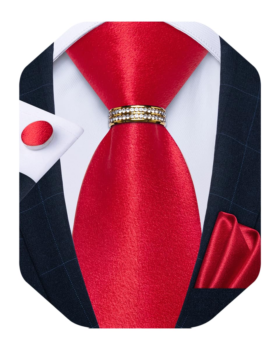 Mens Tie Set Silk Necktie and Gold Tie Ring Pocket Square Cufflinks Formal Business Wedding Ties with Gift Box