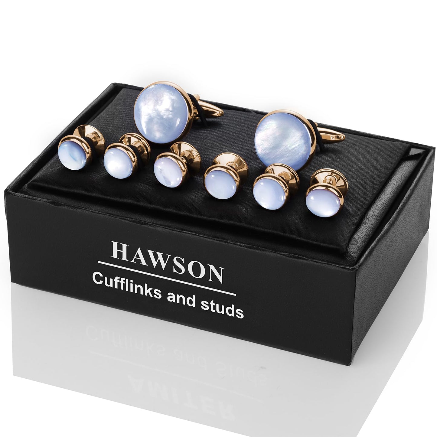 Cufflinks and Tuxedo Studs Set for Men with Gift Box, Mother-of-Pearl Cuff links for French Cuff Shirt and Dress Shirt, Suitable for Wedding, Birthday, Party