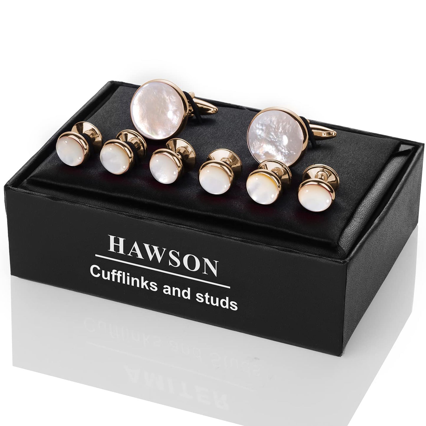 Cufflinks and Tuxedo Studs Set for Men with Gift Box, Mother-of-Pearl Cuff links for French Cuff Shirt and Dress Shirt, Suitable for Wedding, Birthday, Party