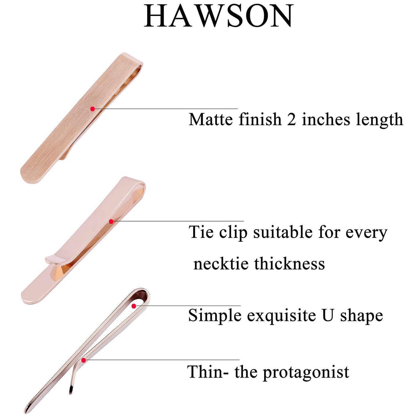 Skinny Tie Clip Bar Set, 2 Inch Tie Clip for Men - Wedding, Meeting, Party Gift Set