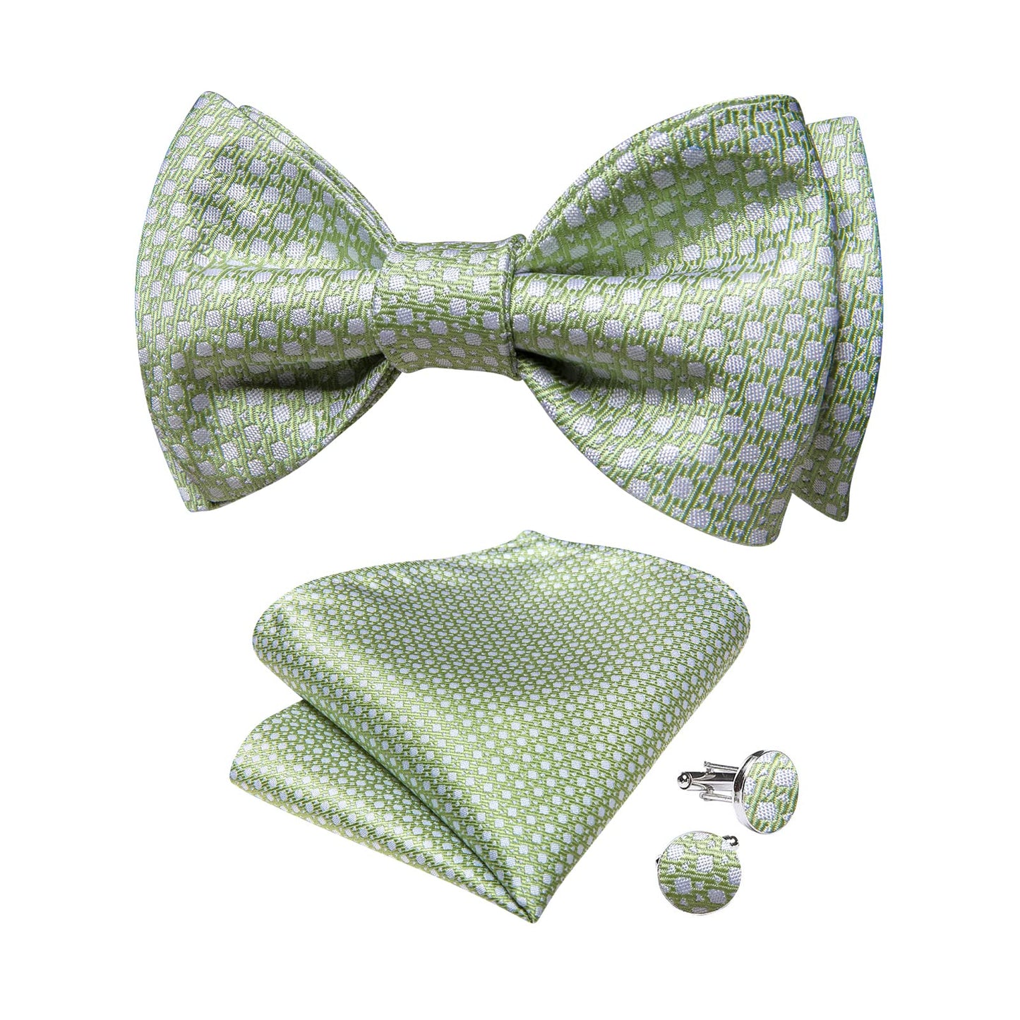 Mens Silk Self Bow Ties,Woven Solid Striped Paisley Bowtie and Pocket Square Cufflinks Set for Men Tuxedo Wedding