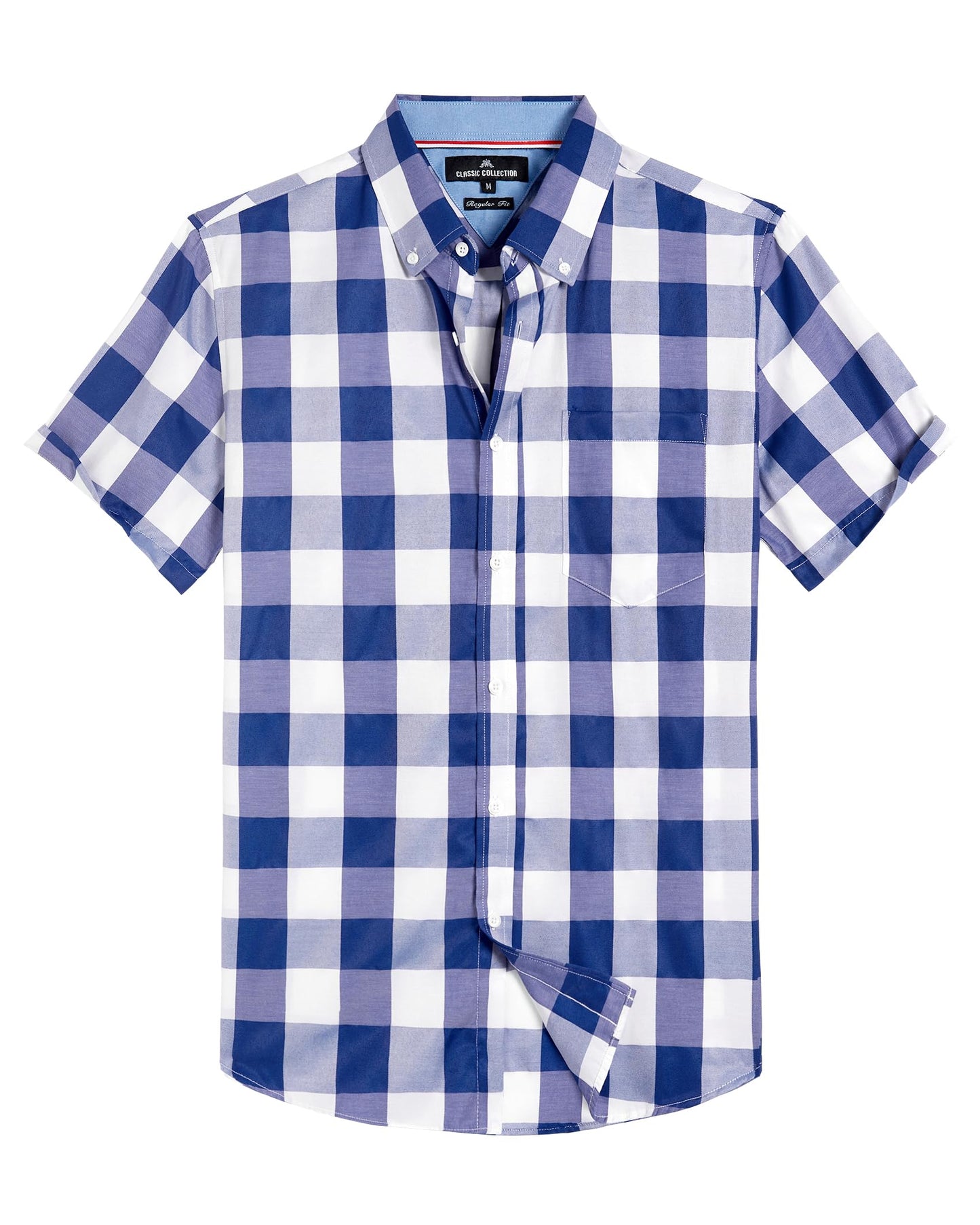 Alimens & Gentle Mens Plaid Short Sleeve Button Down Shirts Cotton Regular Fit Casual Gingham Shirts