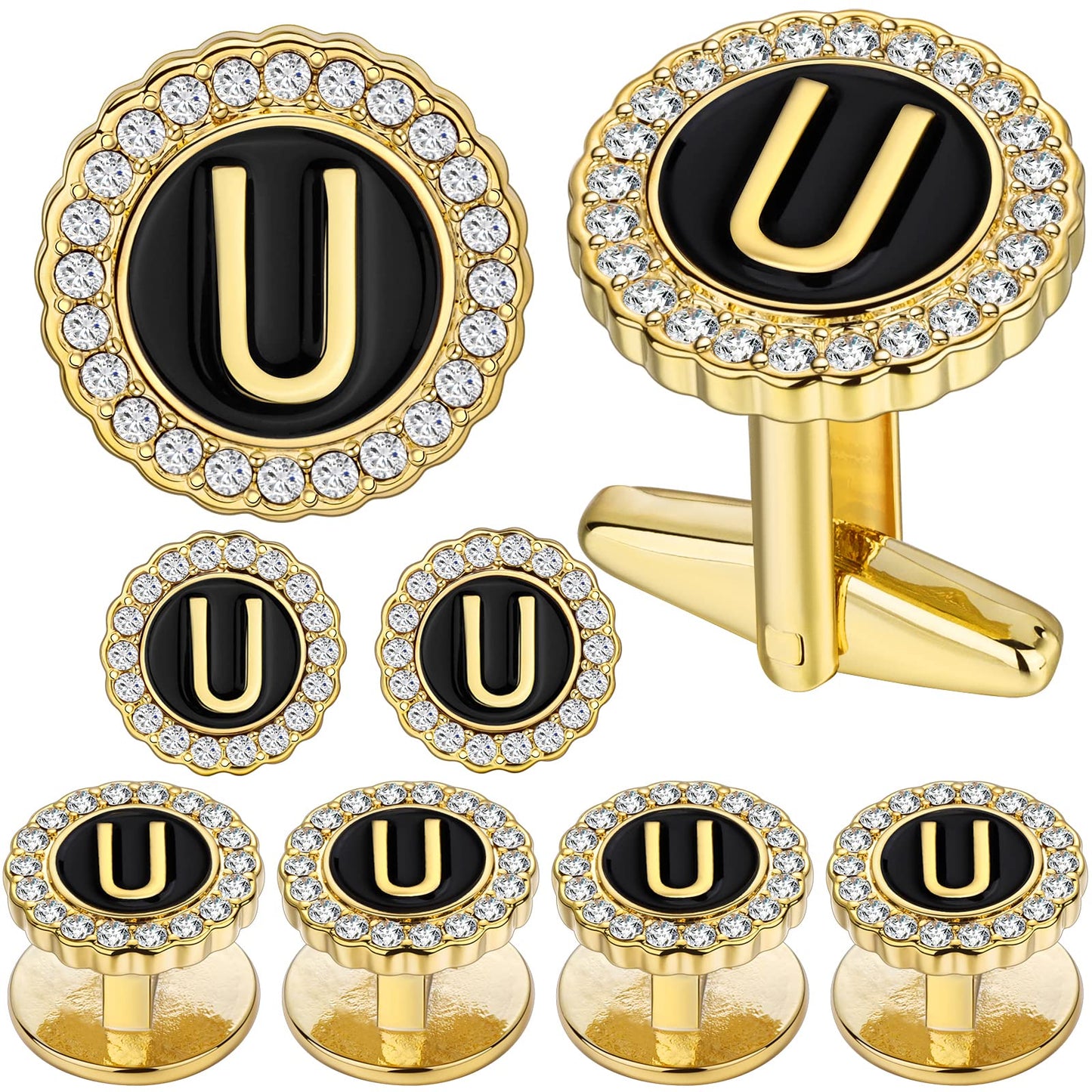 18K Gold Tone Initial Cufflinks for Men with Tuxedo Studs
