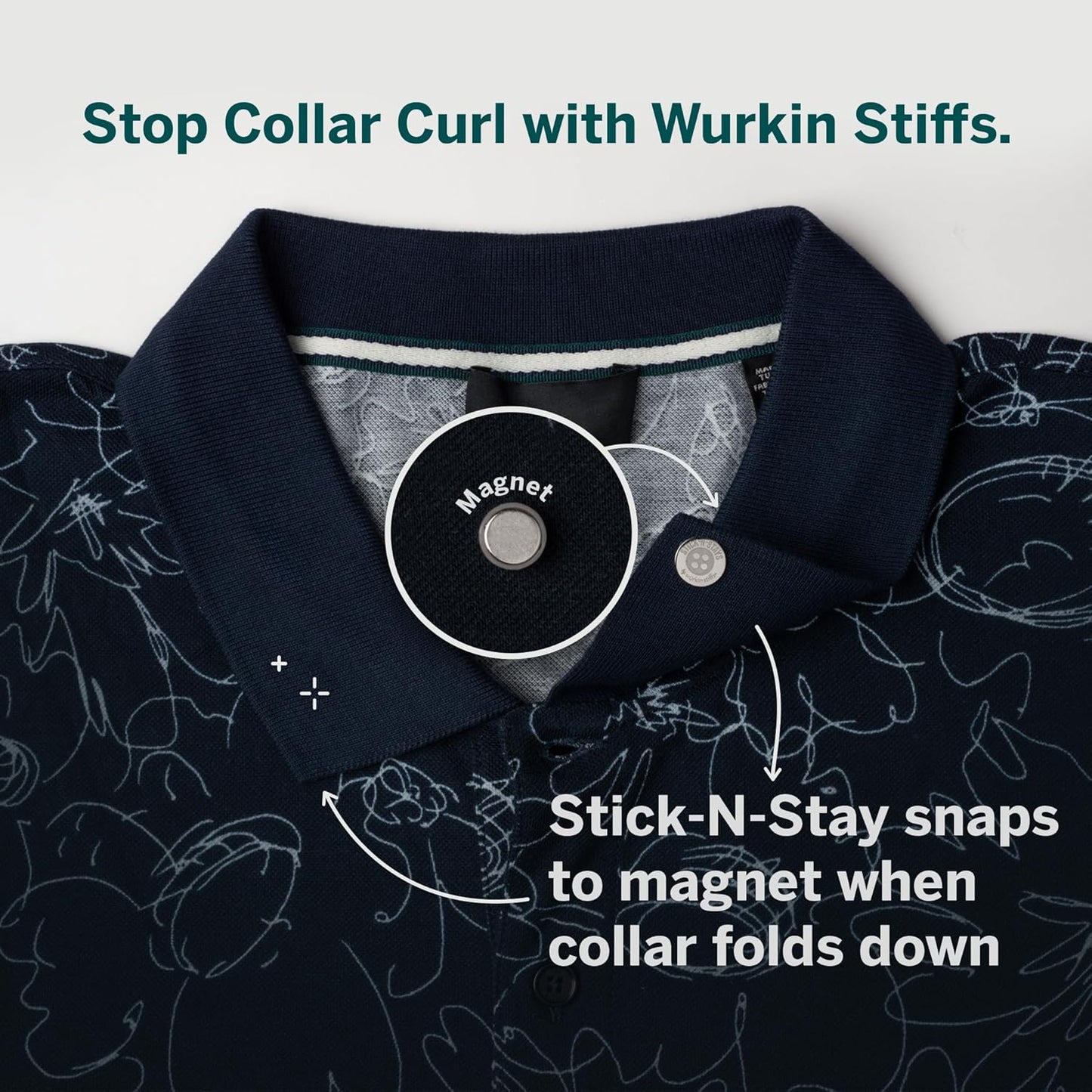 Würkin Stiffs Stick-N-Stays Magnetic Collar Stays Includes (10) Magnetic Adhesive Polo Stays and (2) Power Button Magnets | Gift for Men | As Seen on Shark Tank