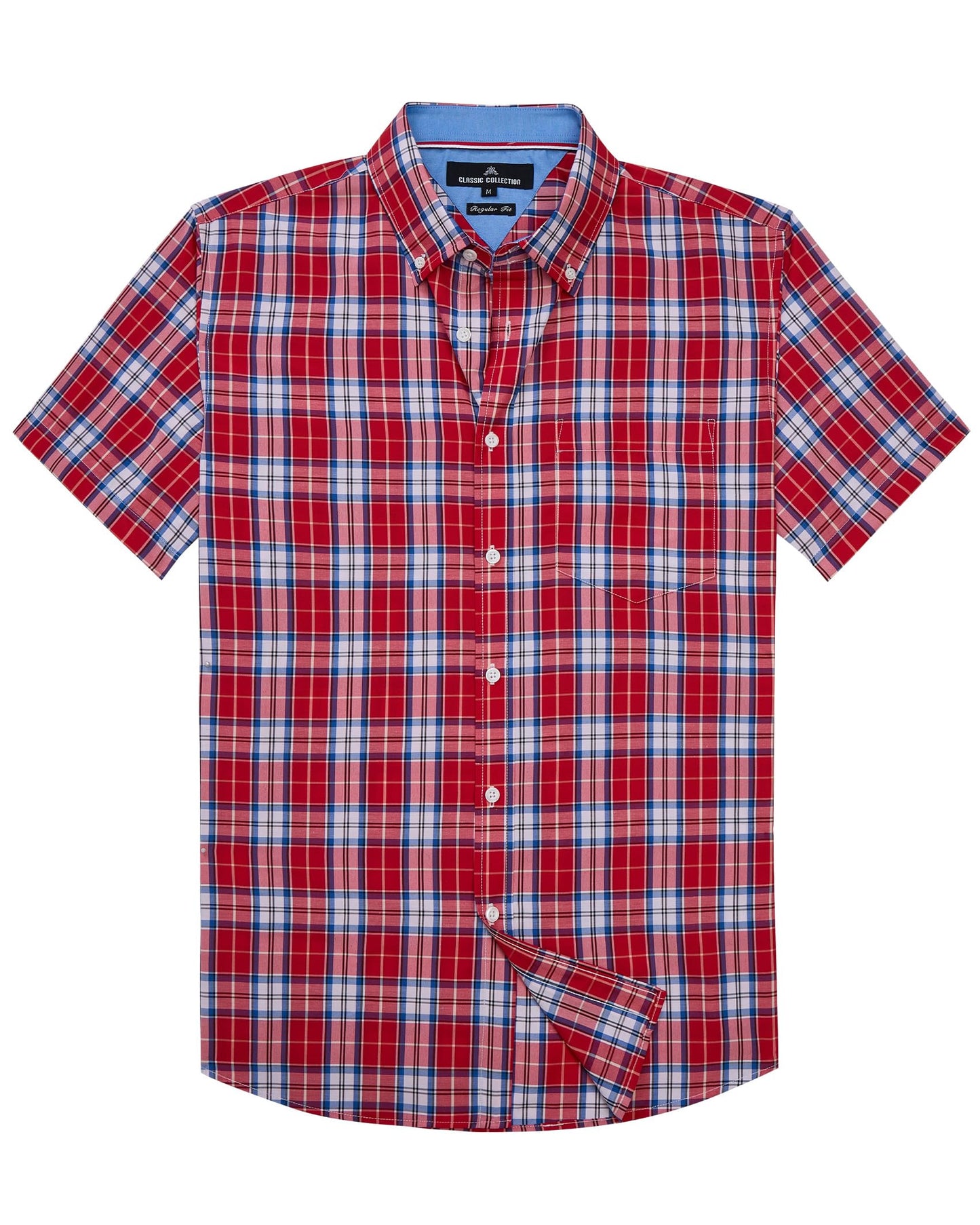 Alimens & Gentle Mens Plaid Short Sleeve Button Down Shirts Cotton Regular Fit Casual Gingham Shirts