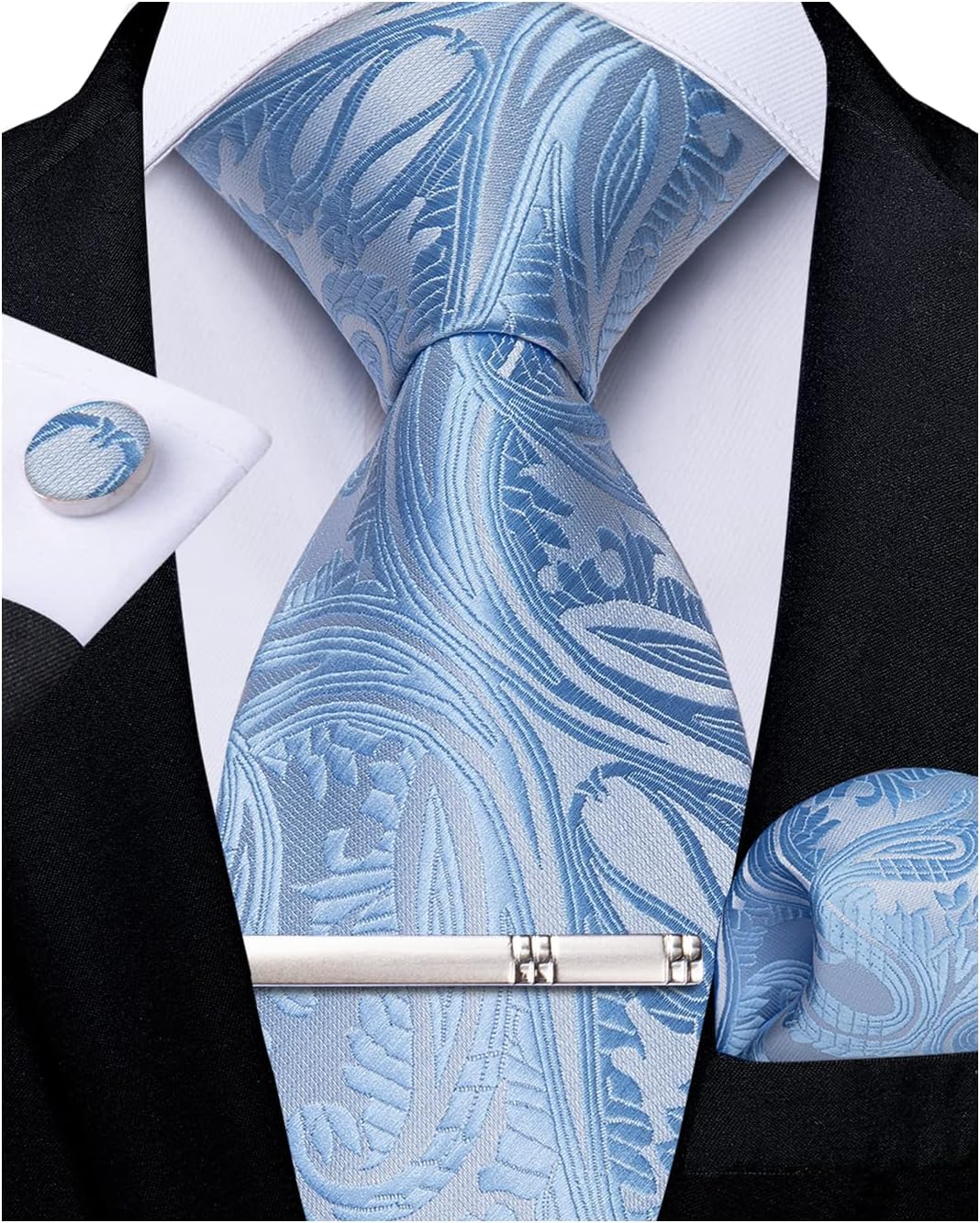 Paisley Ties for Men Silk Necktie and Pocket Square Cufflinks Tie Clip Set Woven Classic Mens Tie for Wedding Party