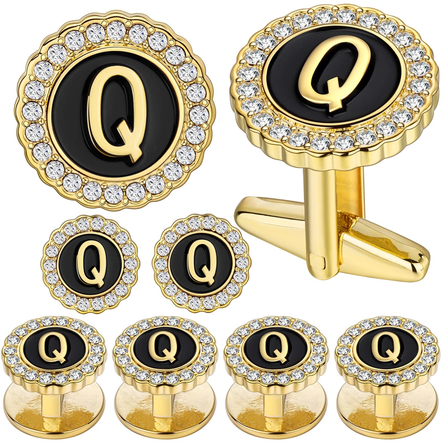18K Gold Tone Initial Cufflinks for Men with Tuxedo Studs