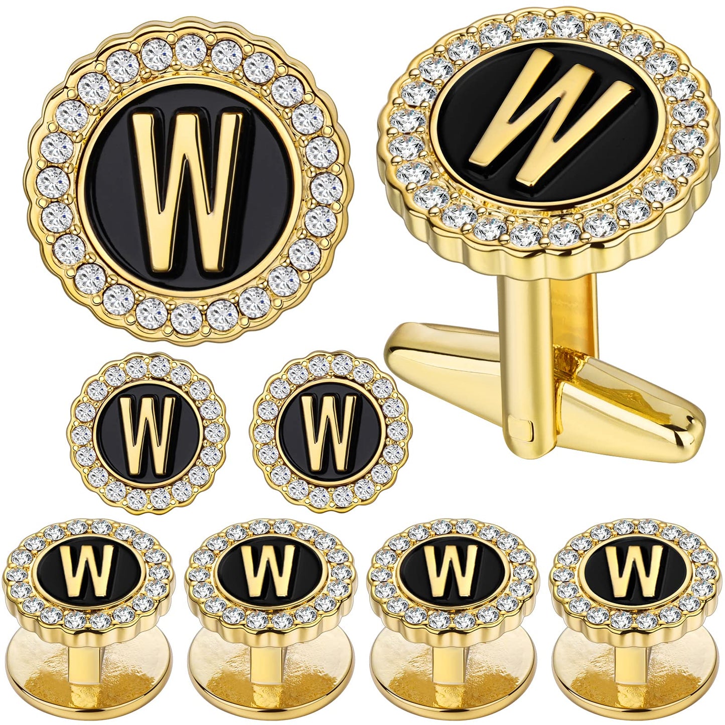 18K Gold Tone Initial Cufflinks for Men with Tuxedo Studs