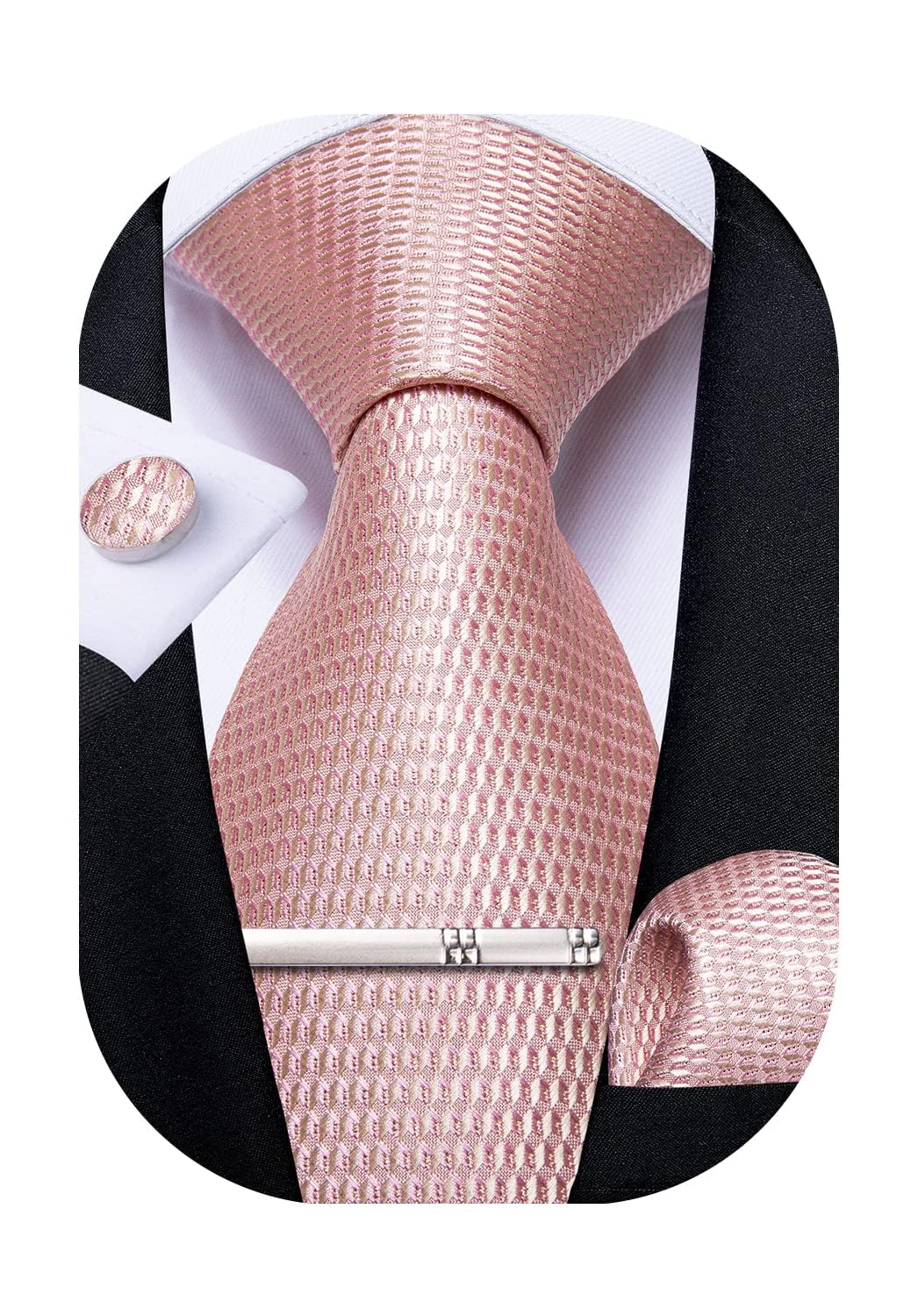 Extra Long Tie for Men Silk 63 inches XL Necktie and Pocket Suqare Cufflinks Set Mens Big and Tall Tie Wedding Party
