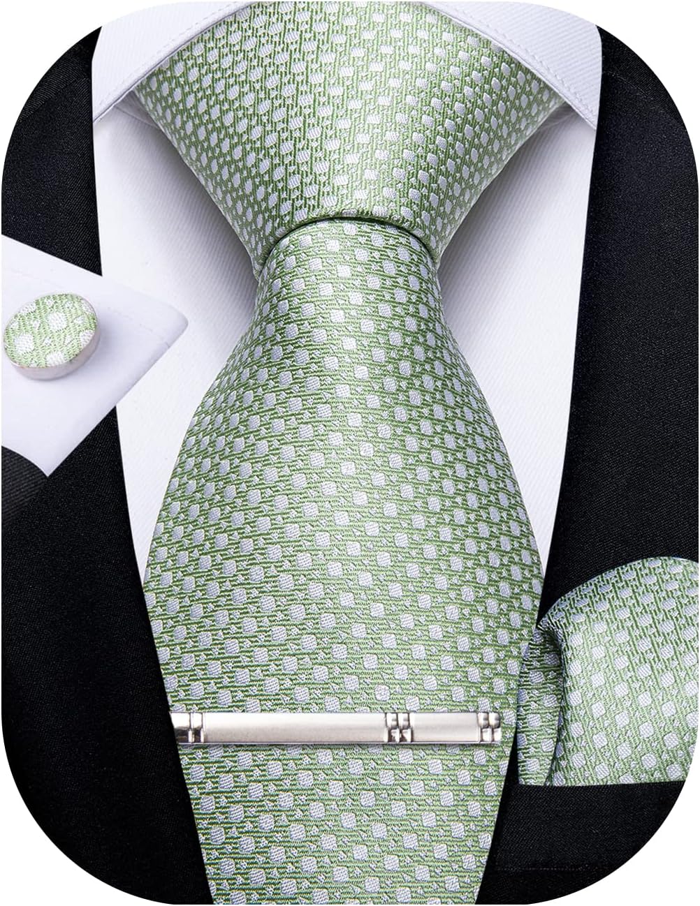 Plaid Ties for Men Silk Checkered Necktie and Pocket Square Cufflinks Tie Clip Set with Gift Box for Wedding Business