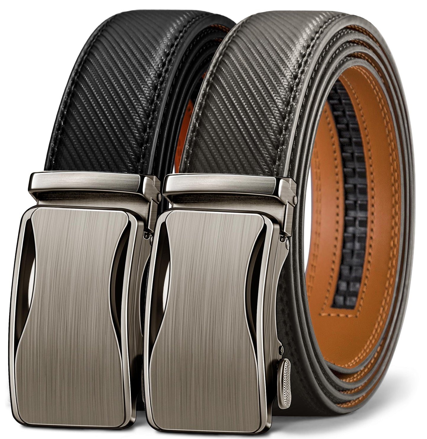 KEMISANT Mens Ratchet Belt 2 Units,Sliding Belt For Gift Mens Dress Casual 1 3/8",Size Adjustable